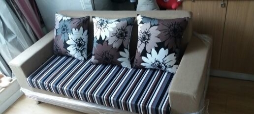 布艺沙发580元,钢化茶几180元,全新送货