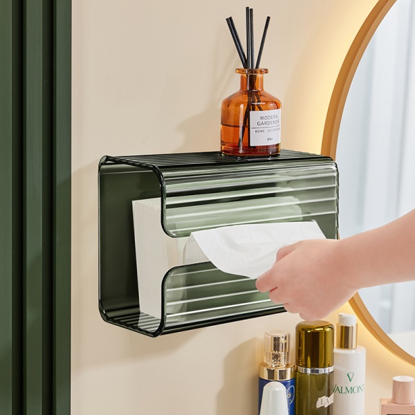 创意轻奢免打孔透明洗脸巾收纳盒家用卫生间厕纸抽纸盒壁挂纸巾盒